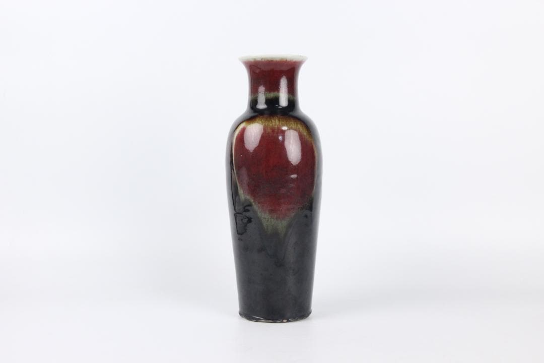 中国美術 清代 官窯 窯変紅釉 郎窯紅　花瓶 中国　時代物　欠けあり ED5-8