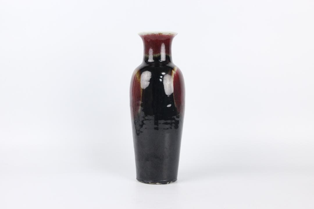 中国美術 清代 官窯 窯変紅釉 郎窯紅　花瓶 中国　時代物　欠けあり ED5-8