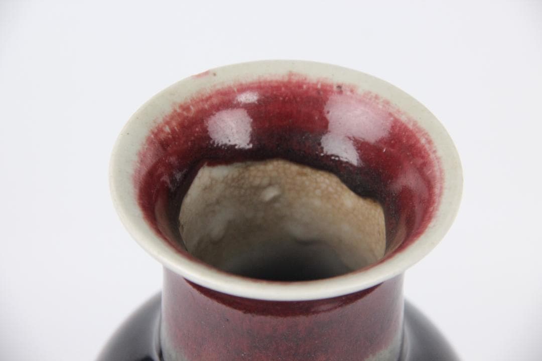 中国美術 清代 官窯 窯変紅釉 郎窯紅　花瓶 中国　時代物　欠けあり ED5-8