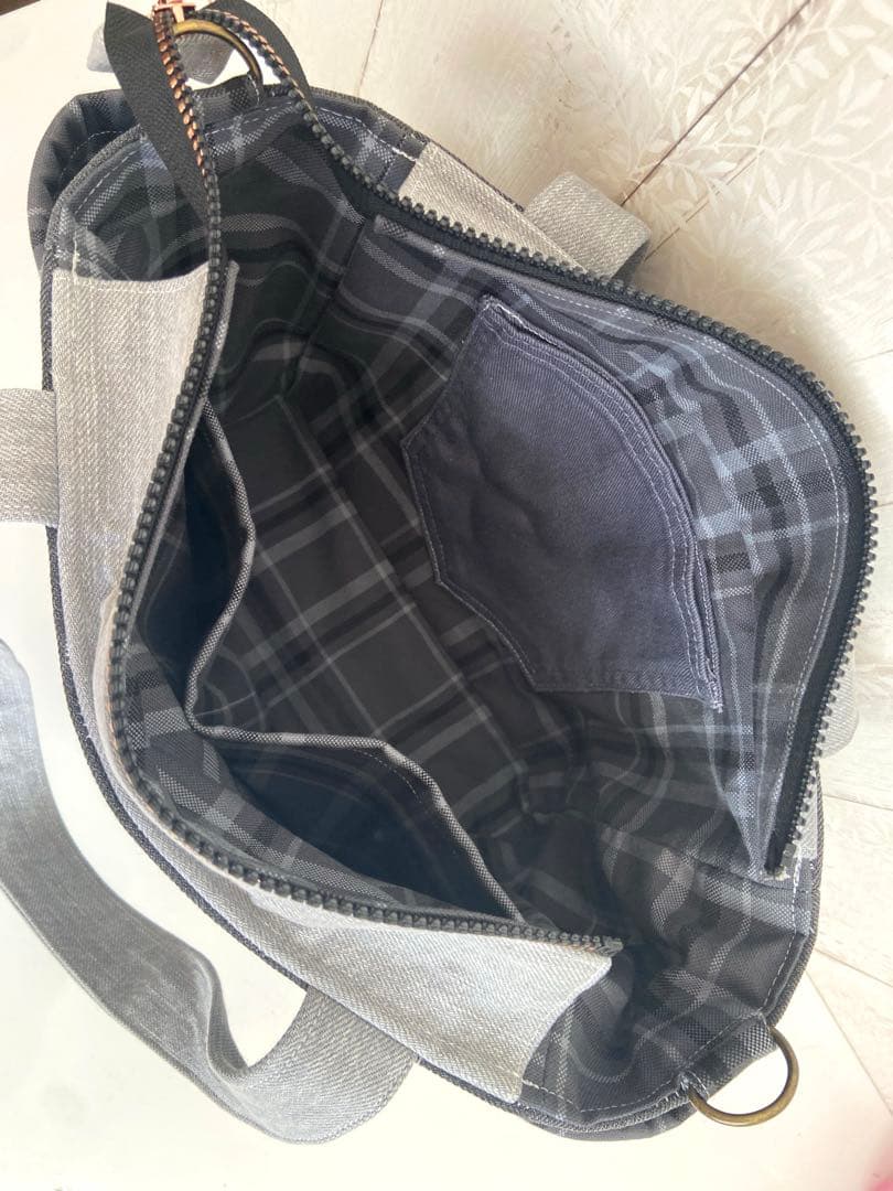 デニムリメイクバッグ　グレーデニム　猫