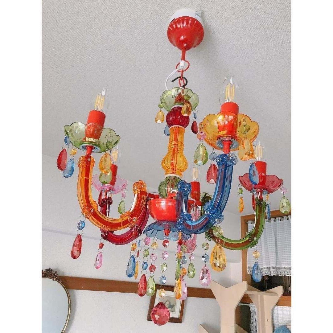 【新品未使用】カラフル シャンデリア 5灯 アクリル製　LED対応
