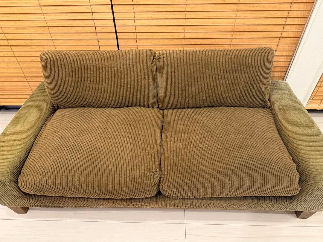 Re:CENO 3人掛けソファー folk（オリーブ：コーデュロイ／12cm脚）