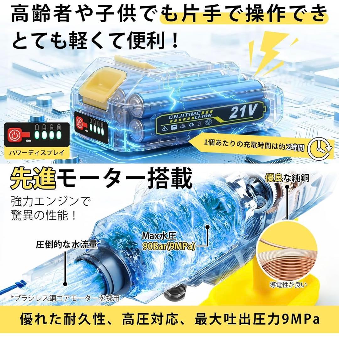 高圧洗浄機　バッテリー付き　コードレス　ハンディウォッシャー　軽量　洗車　ホース