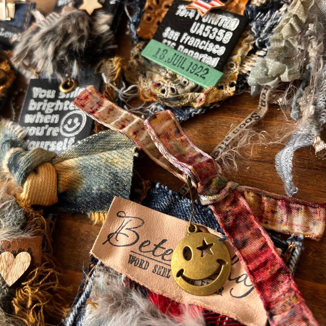 デザインタグ　アンティークコラージュレザータグ　革タグ　デニムリメイク1300