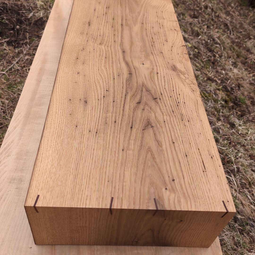 古木の栗板　幅広一枚板　コの字シェルフ　面付き　置台　什器