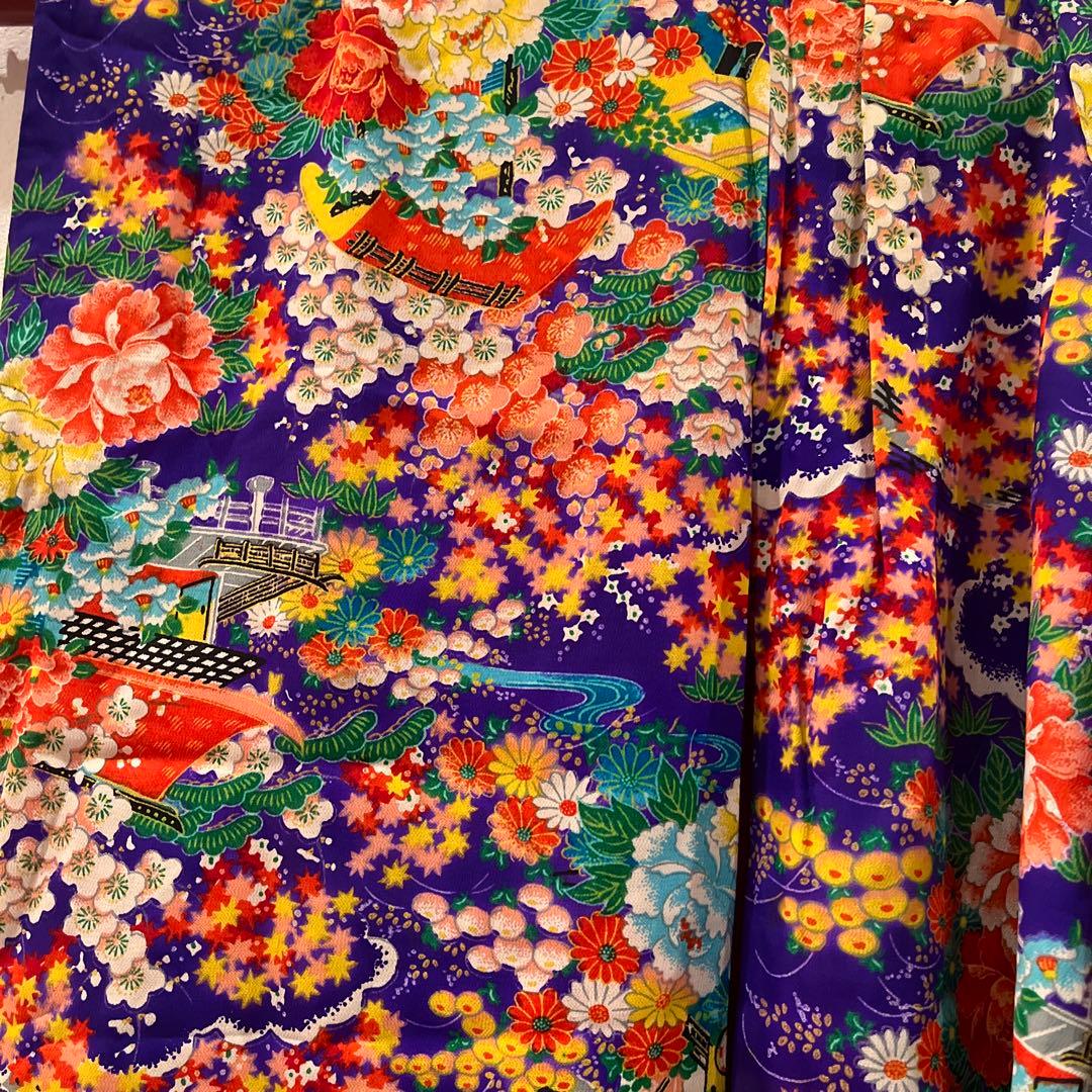 大正ロマン レトロモダン 豪華絢爛 七五三 アンティーク着物 紫地花扇