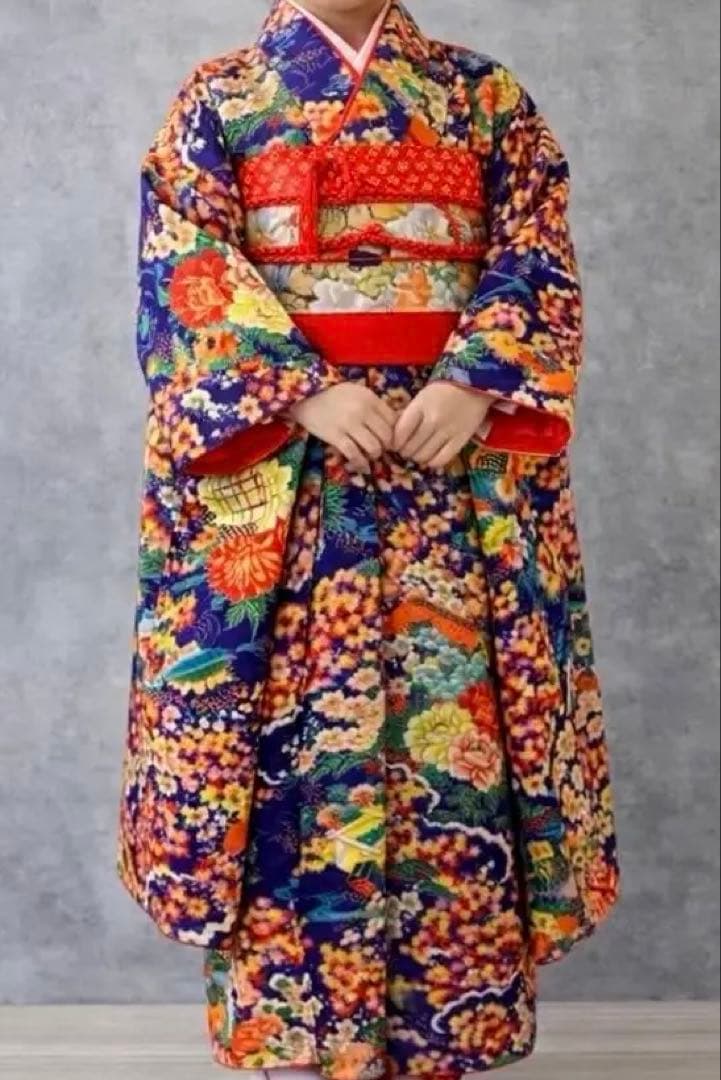 大正ロマン レトロモダン 豪華絢爛 七五三 アンティーク着物 紫地花扇