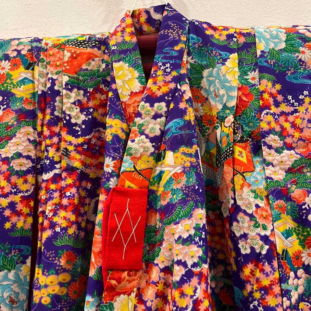 大正ロマン レトロモダン 豪華絢爛 七五三 アンティーク着物 紫地花扇