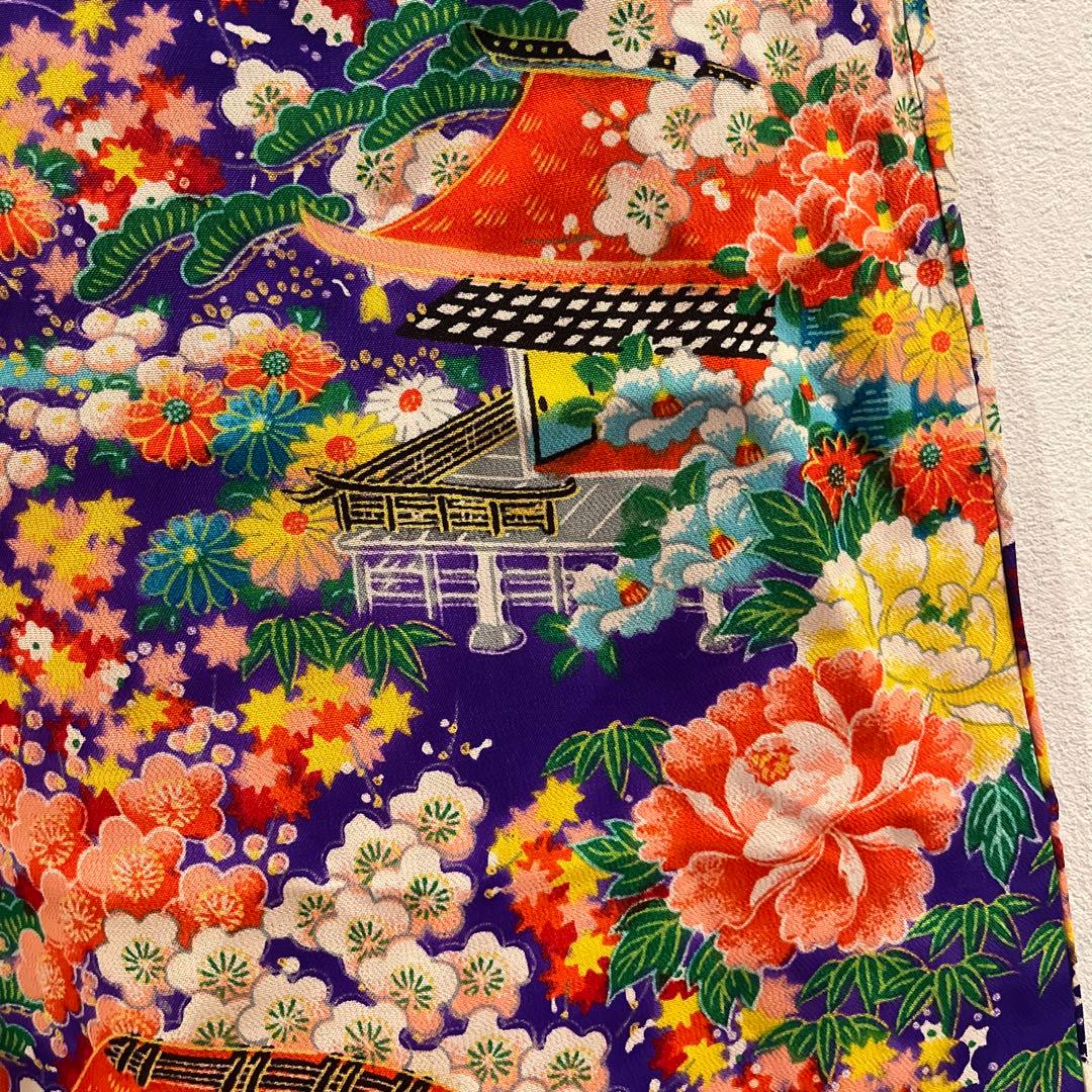 大正ロマン レトロモダン 豪華絢爛 七五三 アンティーク着物 紫地花扇