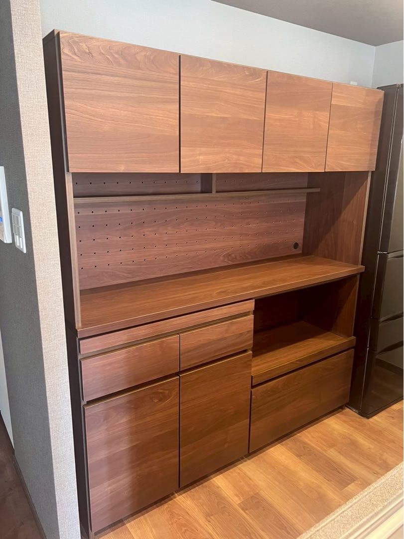 白いkotori　LOWYA キッチンボード 幅160cm ウォールナット