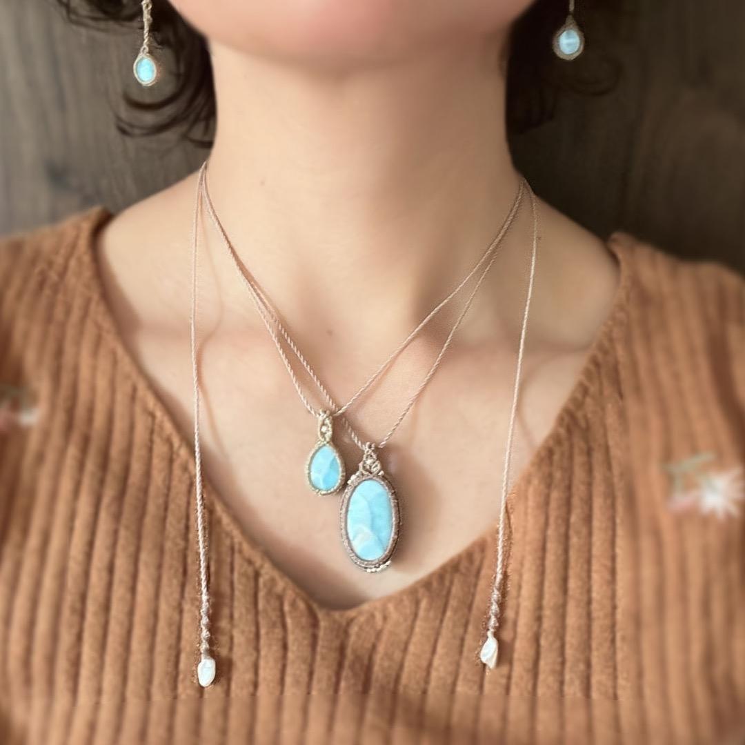 ＊暖かい海の小さなラリマーマクラメネックレス＊