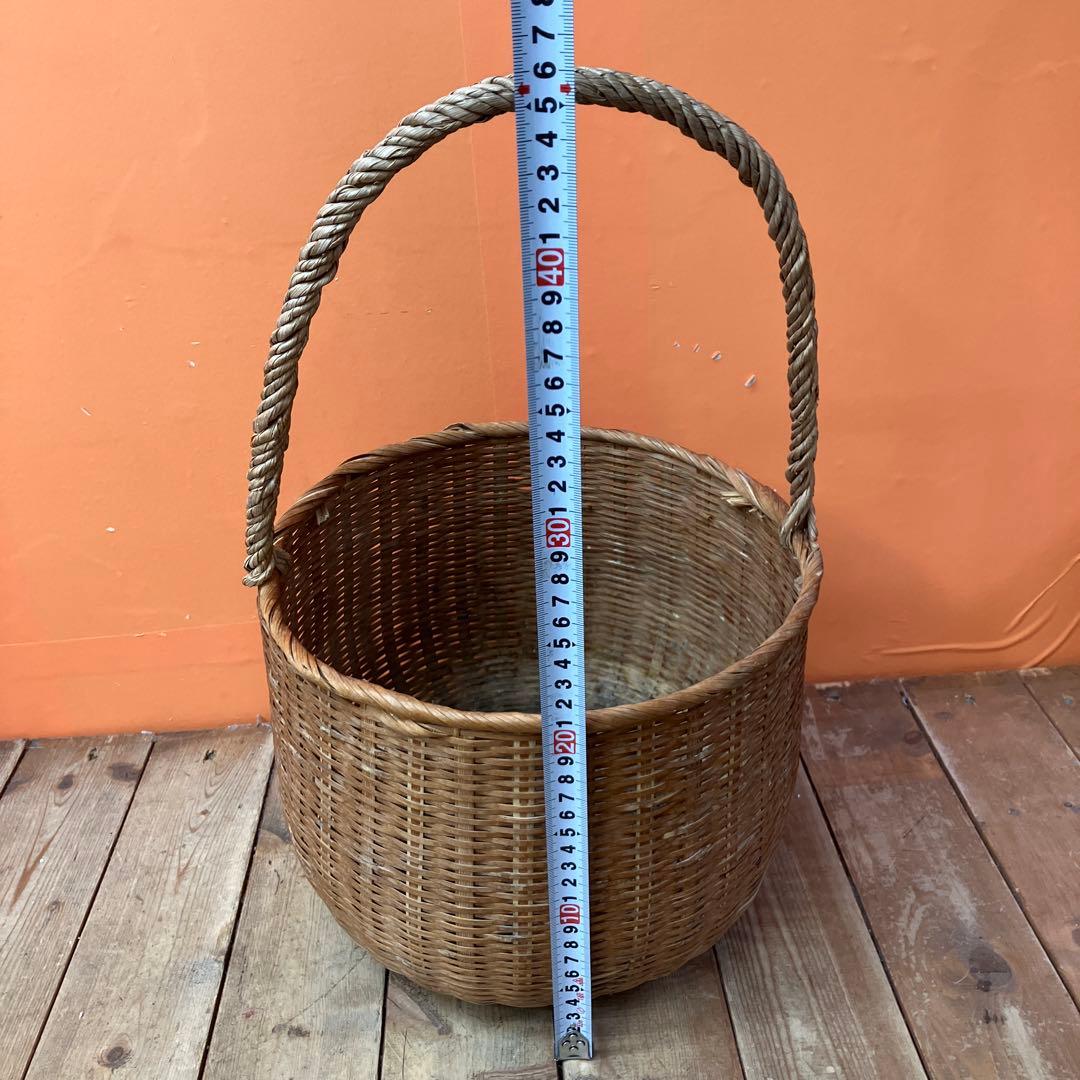 B-壁 竹細工 竹籠 編み籠 バスケット 持ち手付きカゴ カゴバッグ 古道具 ア