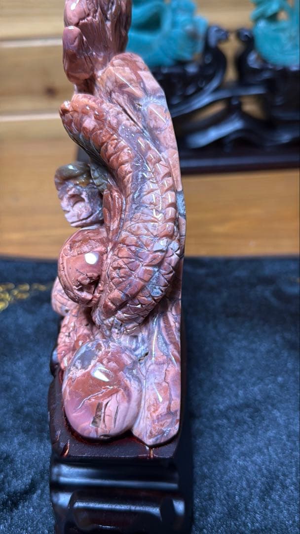 【抱珠昇龍】オリジナル特注専用台座 手彫り彫刻 最上級の縁起物 昇り龍 龍神置物