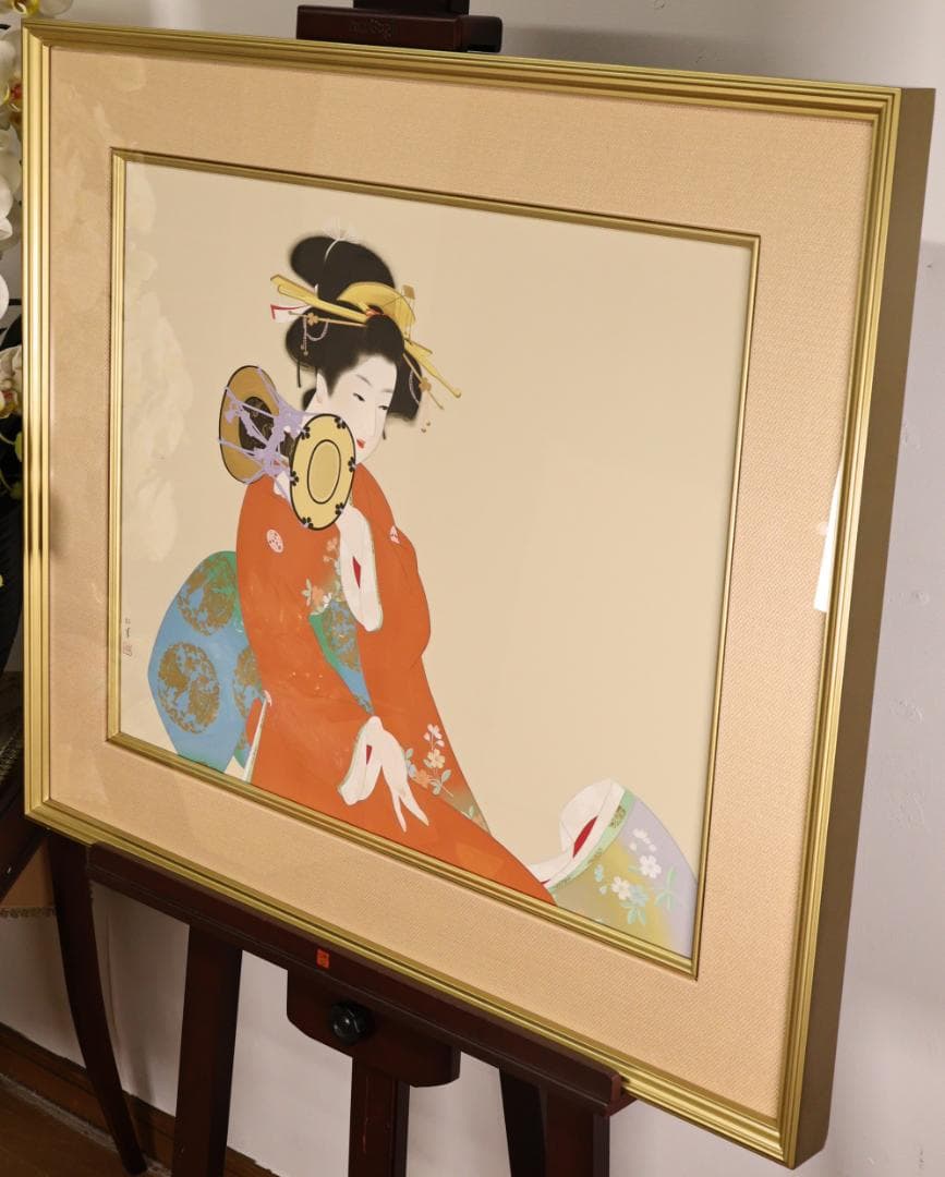 【真作】　上村松園 「 鼓の音 」　12号　H.C　シルクスクリーン　BK178