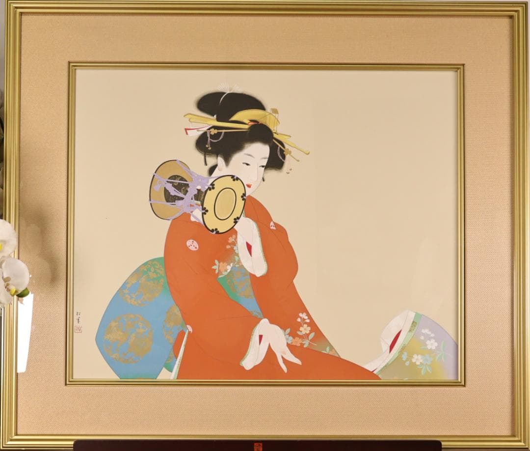 【真作】　上村松園 「 鼓の音 」　12号　H.C　シルクスクリーン　BK178