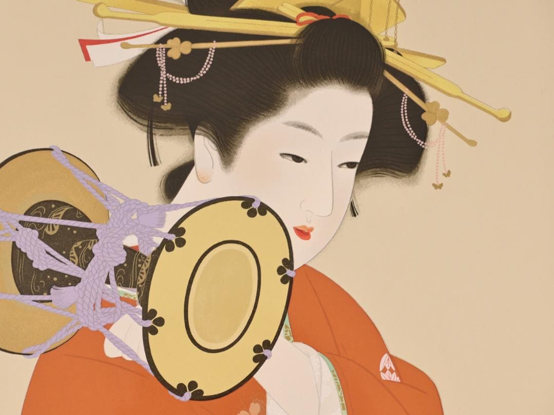 【真作】　上村松園 「 鼓の音 」　12号　H.C　シルクスクリーン　BK178