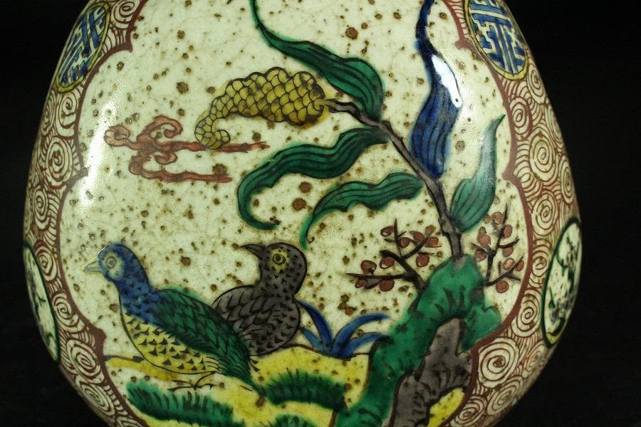 古い九谷 山水紋 瓶(K-YC656)