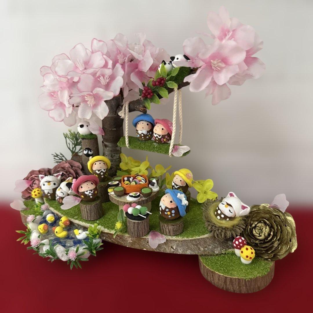 どんぐりアート♡ねこ帽子お雛様オブジェ＆春のオブジェ♡