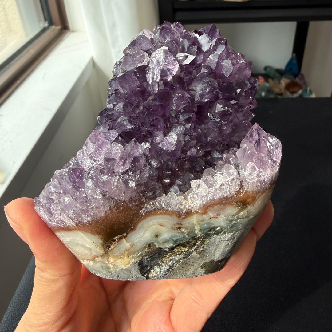 天然石天使指紋付き　アメジストの原石　置物　鉱物NO.032317