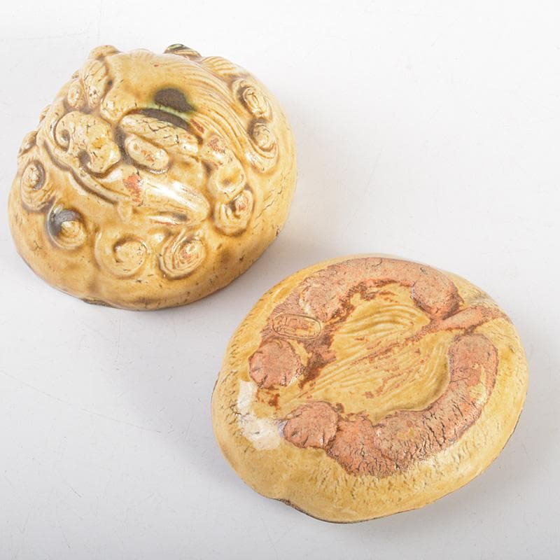 茶道具　黄瀬戸　古瀬戸　獅子　香合　時代箱付　V　6295