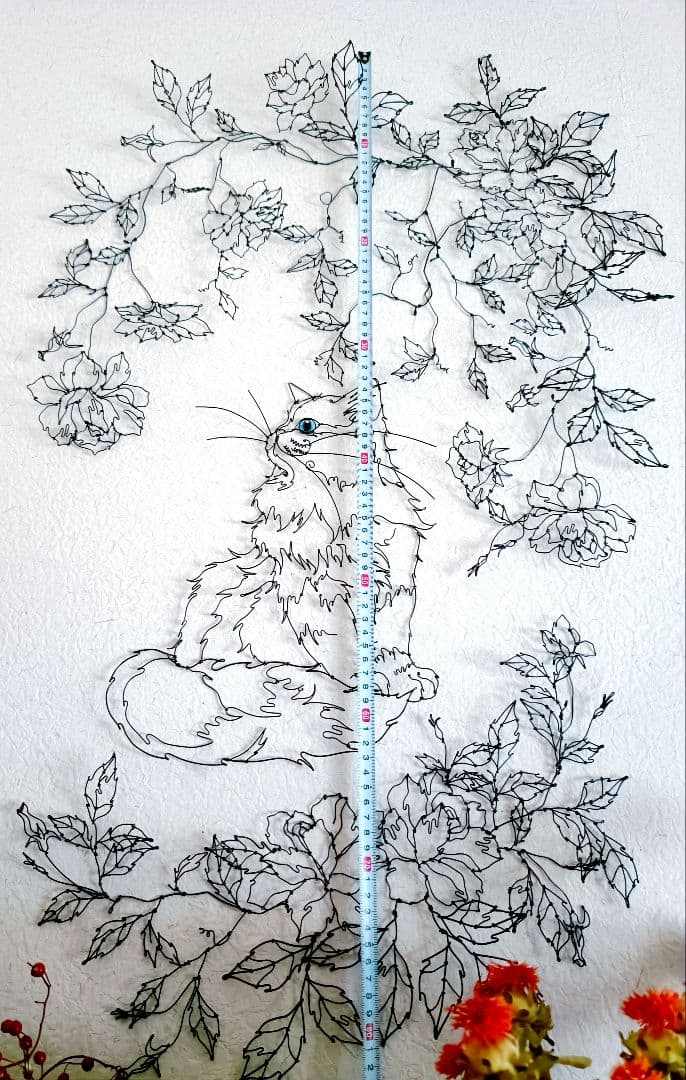 お値下げ中　つる薔薇　猫　ワイヤーアート　フラワーアート