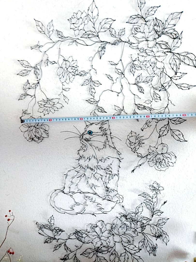 お値下げ中　つる薔薇　猫　ワイヤーアート　フラワーアート
