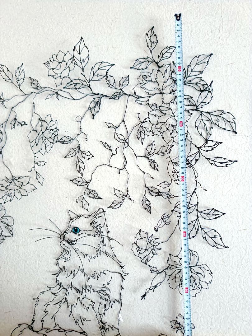 お値下げ中　つる薔薇　猫　ワイヤーアート　フラワーアート