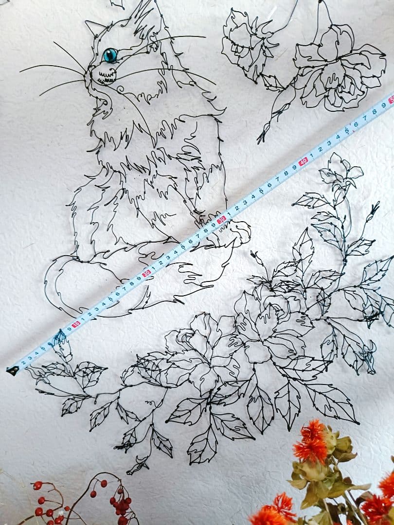 お値下げ中　つる薔薇　猫　ワイヤーアート　フラワーアート