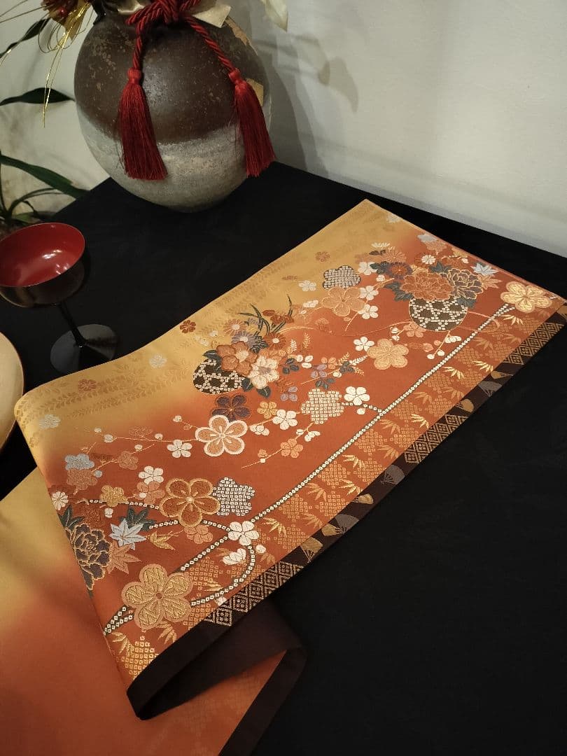 A928★逸品‼️ ひな祭り‼️正絹テーブルランナー2m14cm