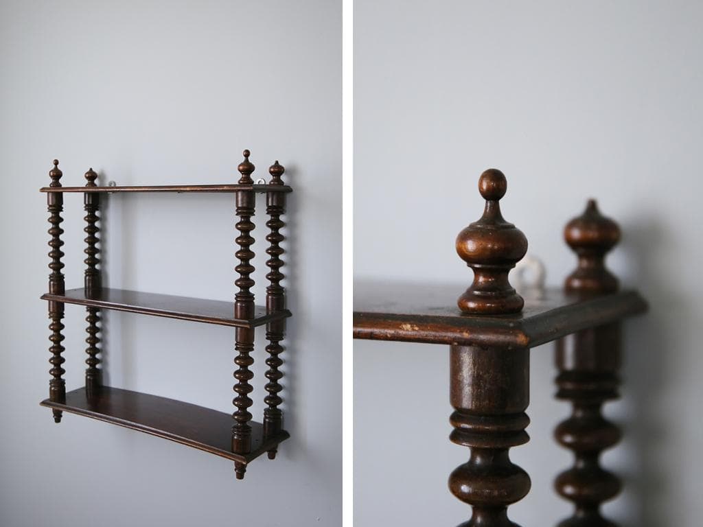 フランスアンティーク木製ウォールシェルフ/壁掛けラック/飾り棚(90-184)