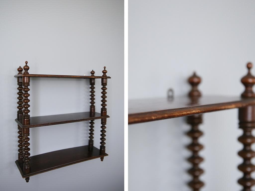 フランスアンティーク木製ウォールシェルフ/壁掛けラック/飾り棚(90-184)