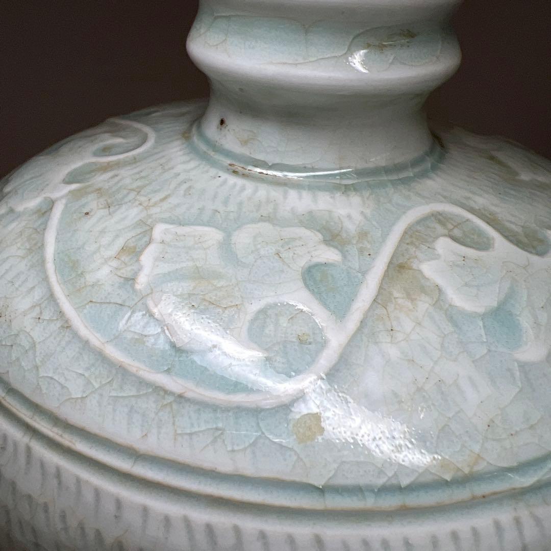 中国古窯　青白磁唐草文花瓶　高さ約25㎝　東Y8-0302☆2Fタエチ