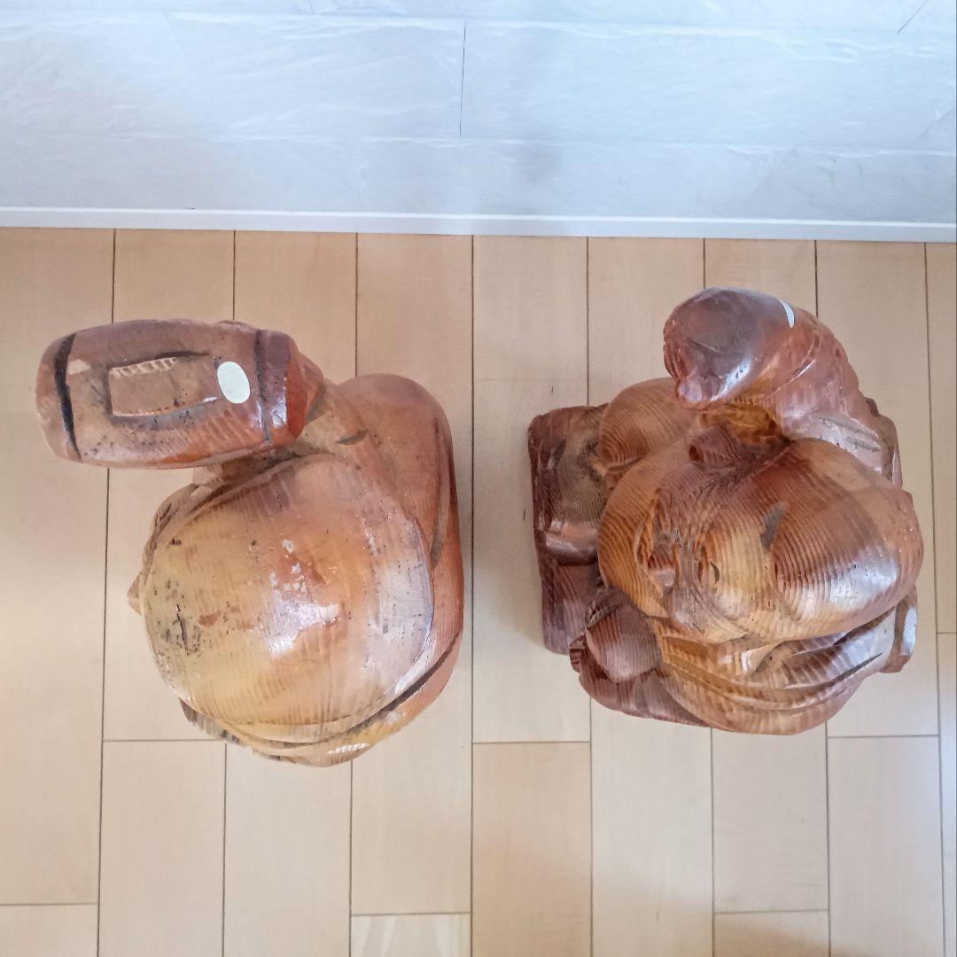 七福神 恵比寿様 大黒天様 縁起物 木彫り 木製 置物　打ち出の小槌 米俵