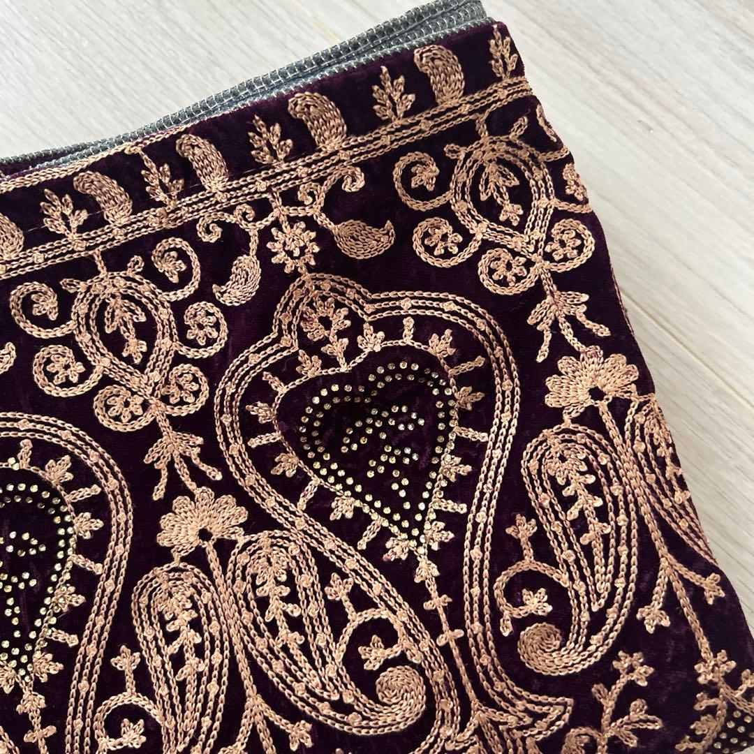 インド刺繍　ベルベット　ショール　紫