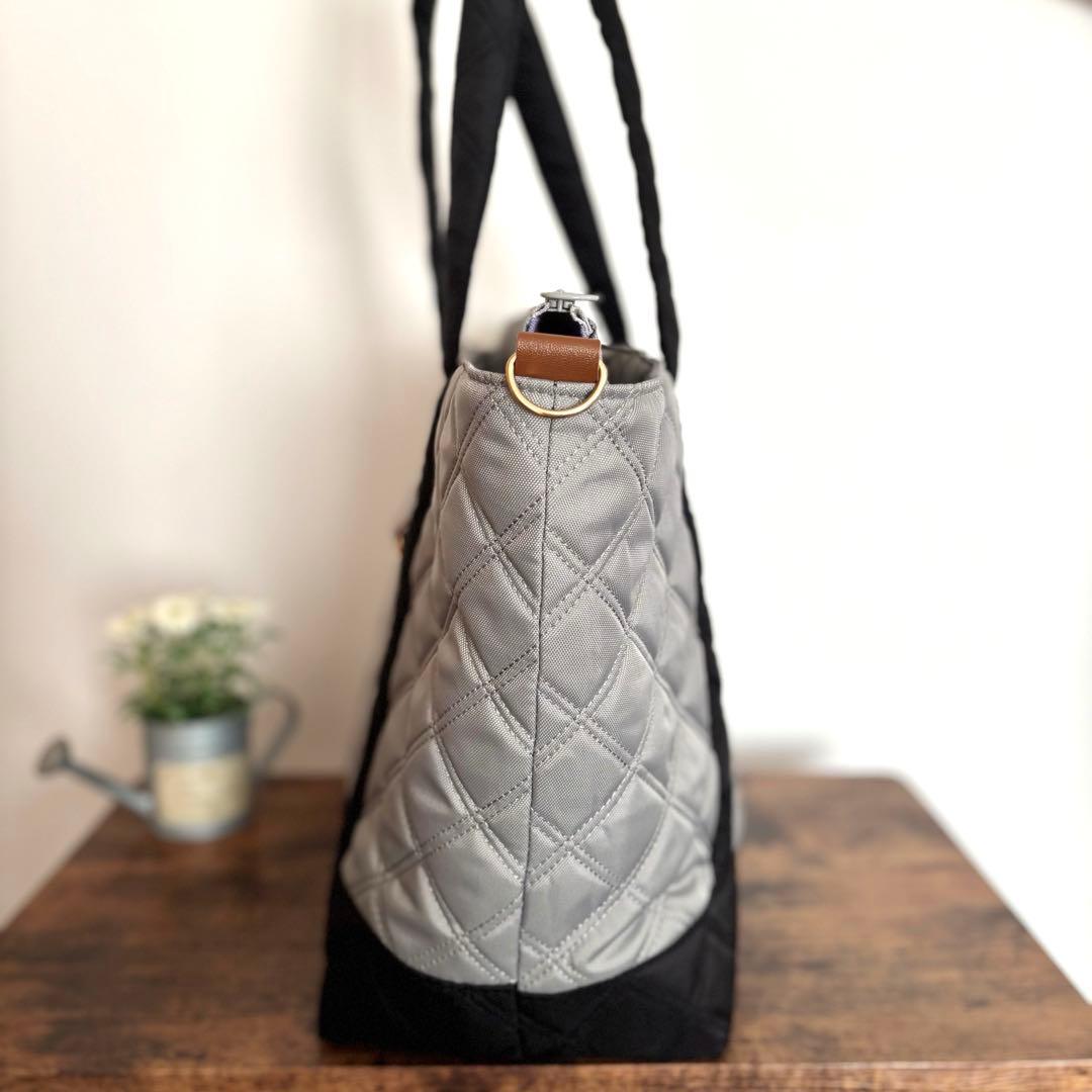 【JUNE】あおりポケット付きトートバッグL ナイロンオックスキルト