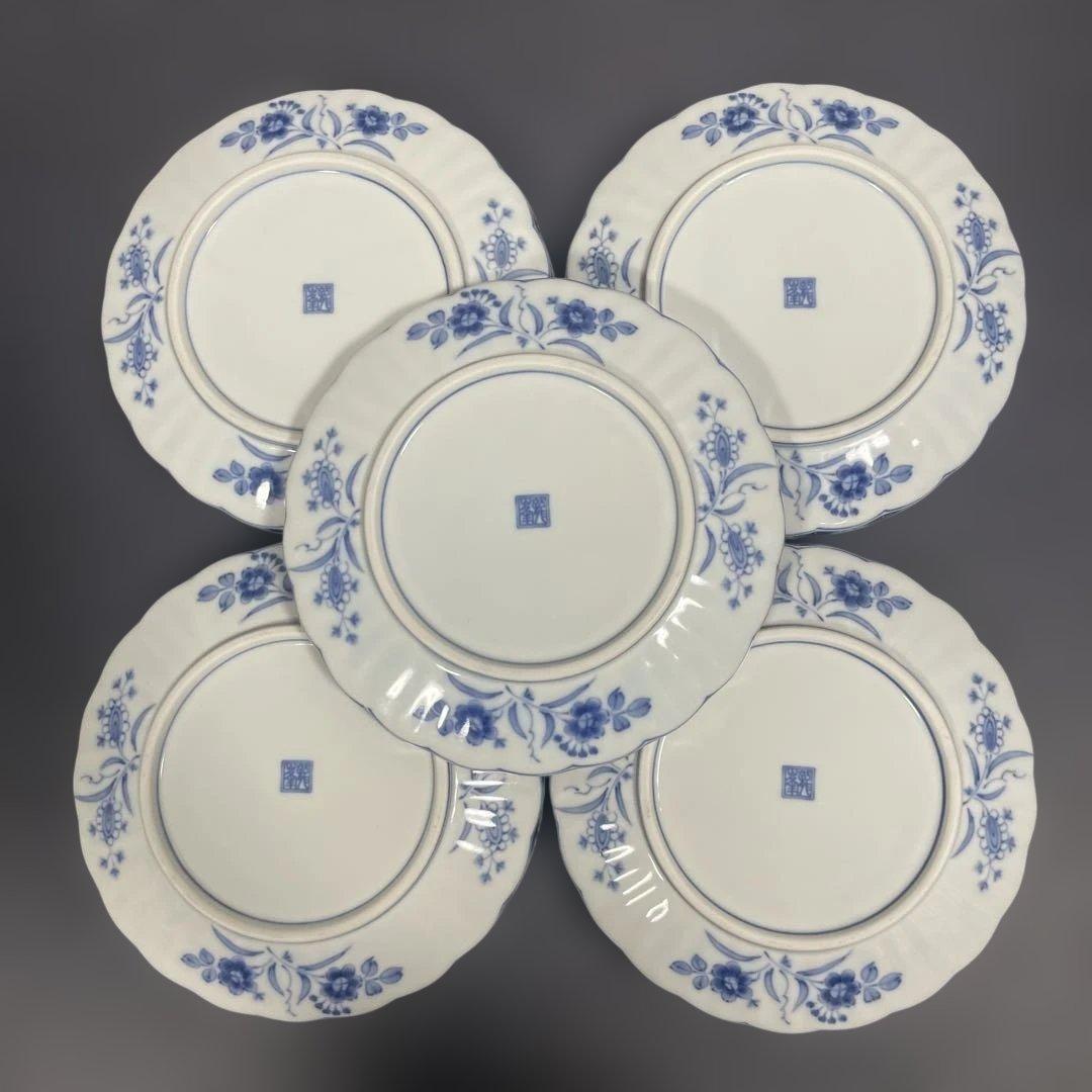 龍峰窯　染付更紗　花鳥染付 皿5点　盛鉢1点