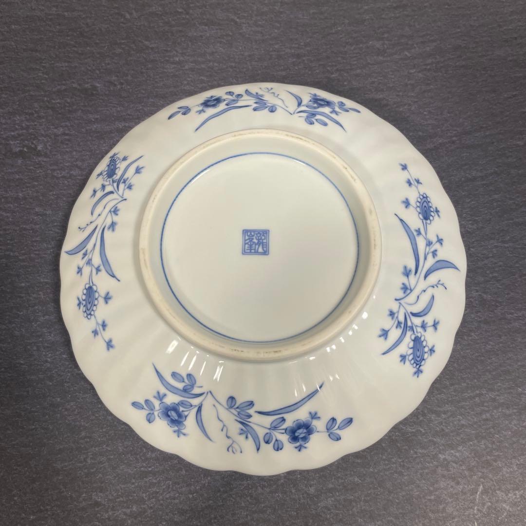 龍峰窯　染付更紗　花鳥染付 皿5点　盛鉢1点