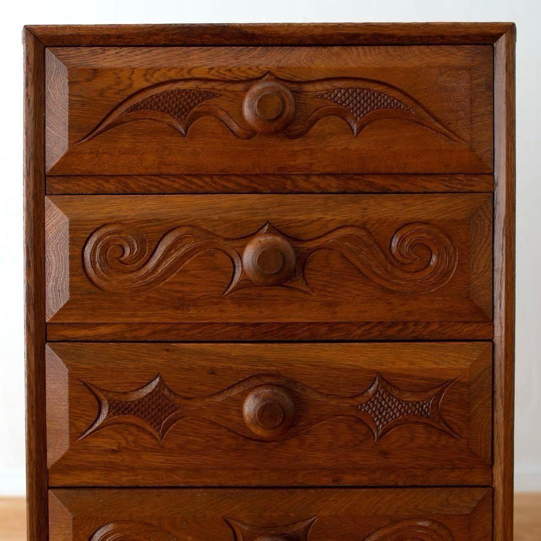 アイヌ文様　楢　オーク　チェスト　無垢材　民藝