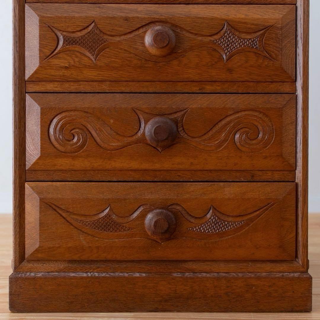 アイヌ文様　楢　オーク　チェスト　無垢材　民藝