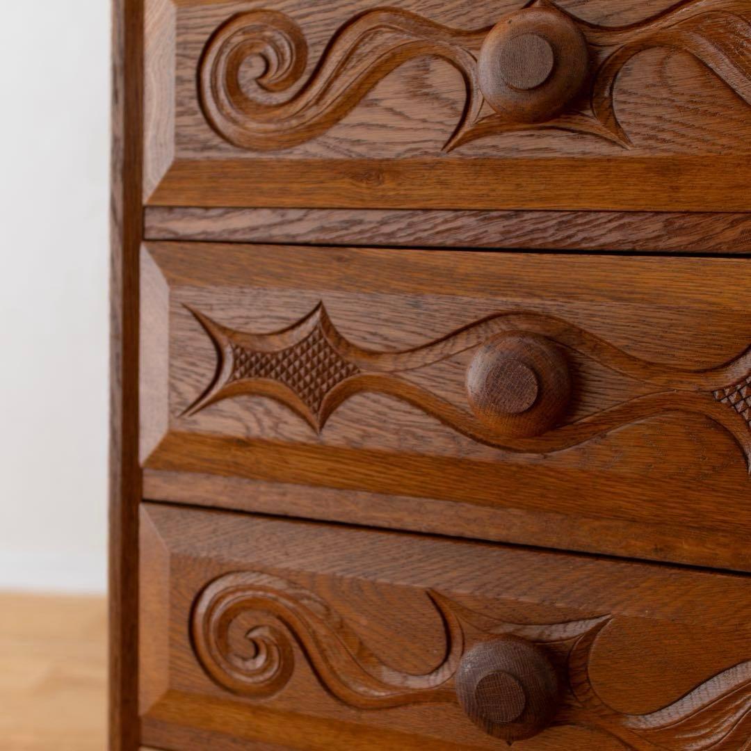 アイヌ文様　楢　オーク　チェスト　無垢材　民藝