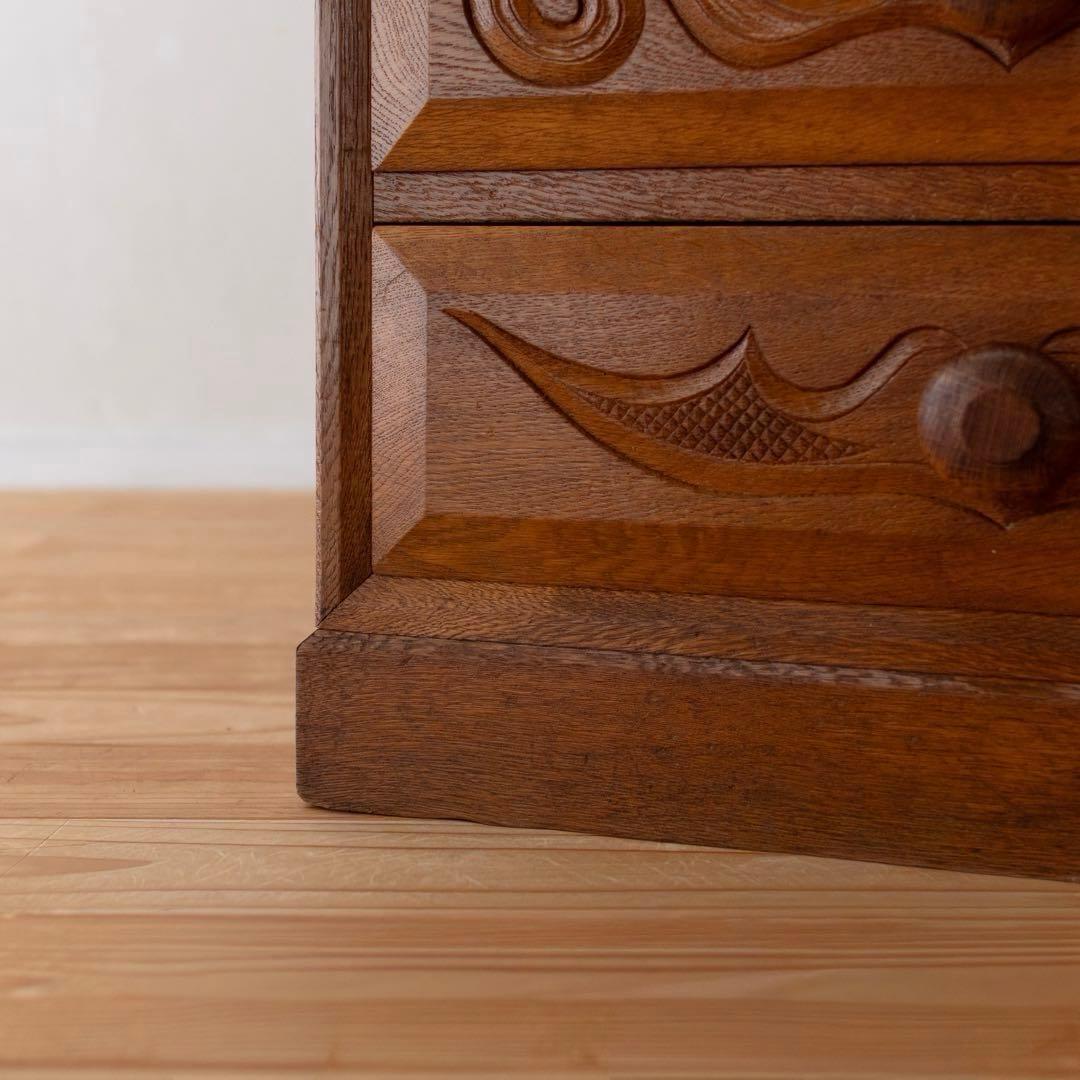 アイヌ文様　楢　オーク　チェスト　無垢材　民藝