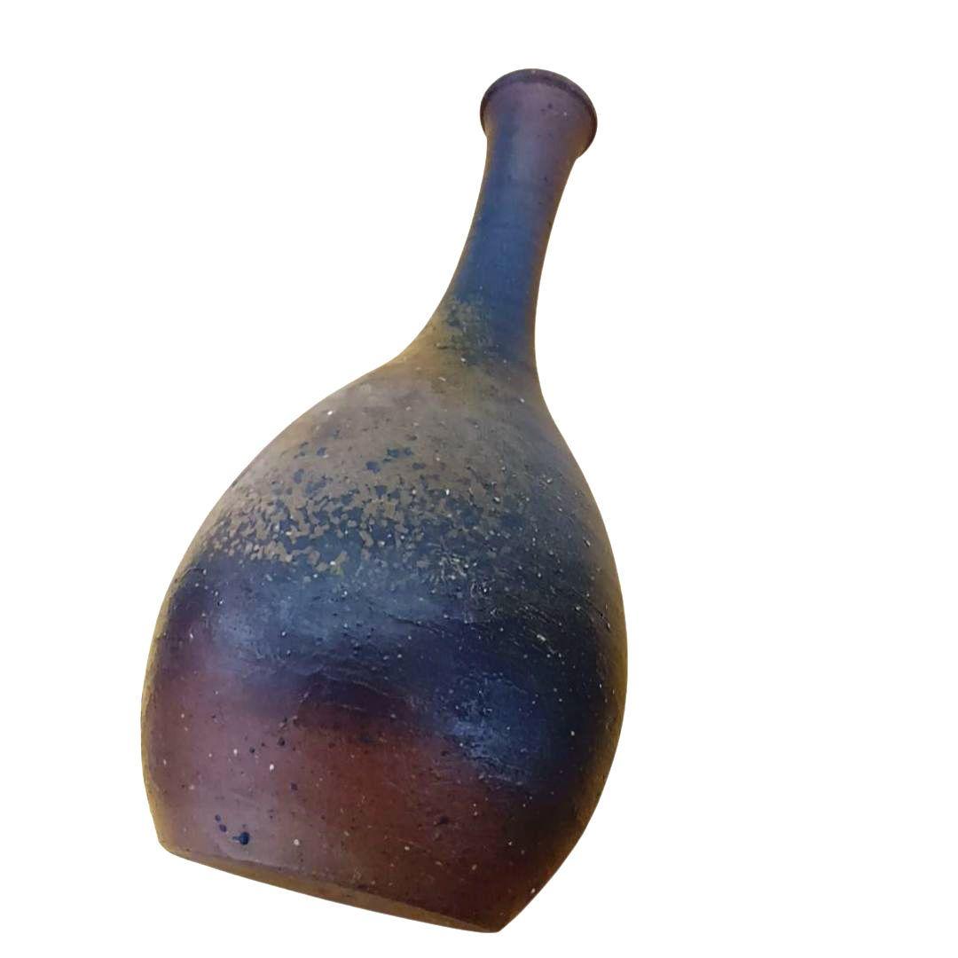 骨董品　備前焼　鶴首花入　陶印　陶器　陶芸 花瓶　グラデーション　 極美品‼️