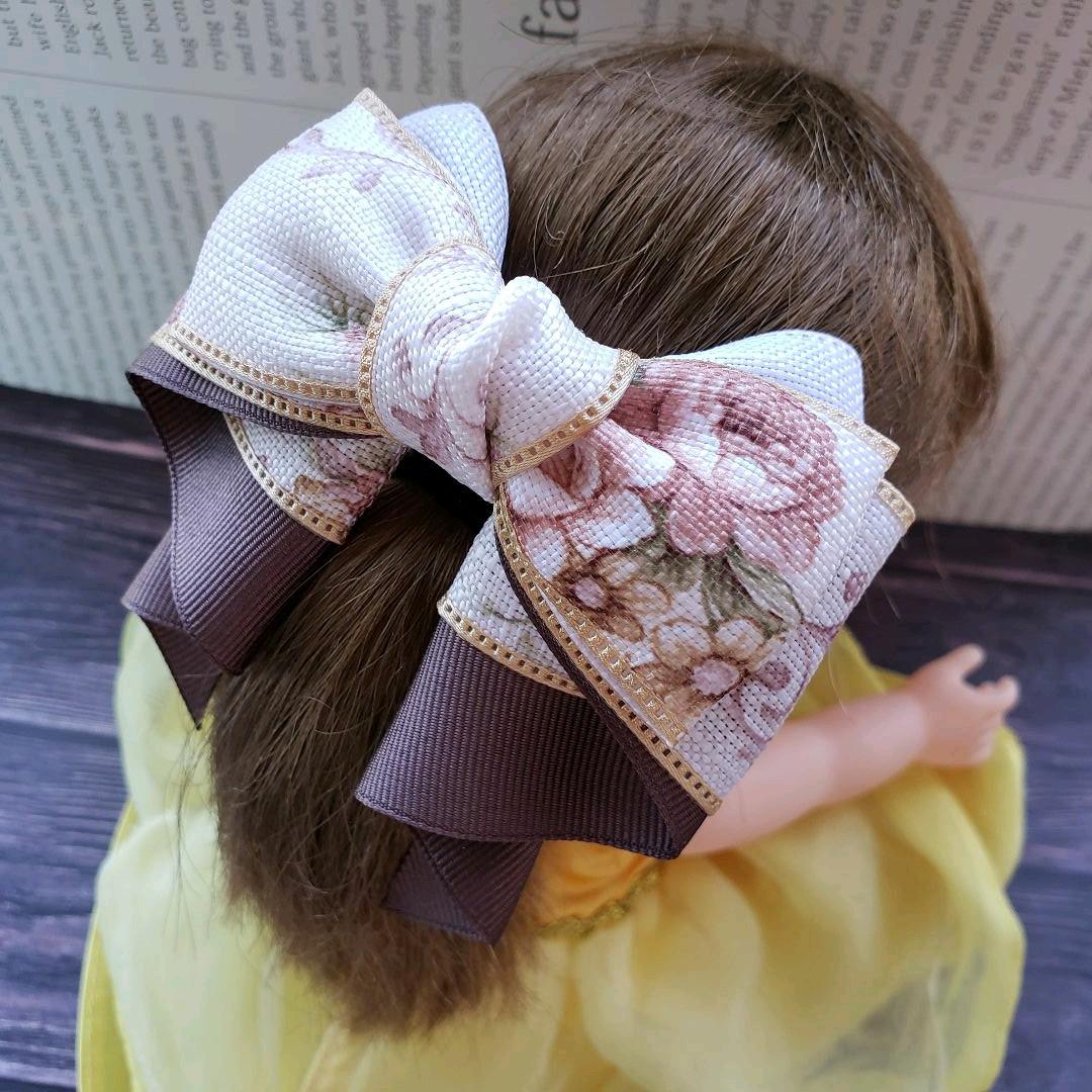 リボン♡カノンリボン～long～♡花柄ベージュ♡ハンドメイド