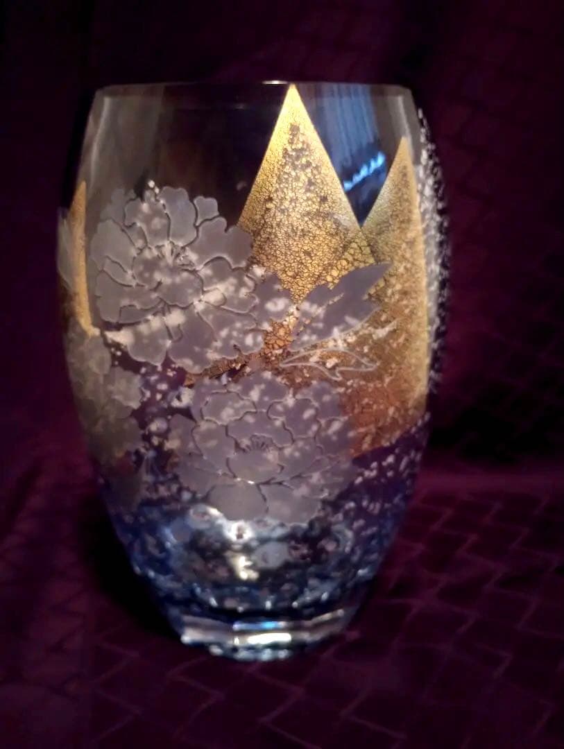 江戸ガラス 青みのあるガラスの花瓶 東京都知事指定伝統工芸品