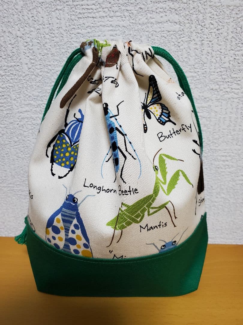 給食袋コップ入れ２枚セット 昆虫図鑑柄×グリーン＆ブルー