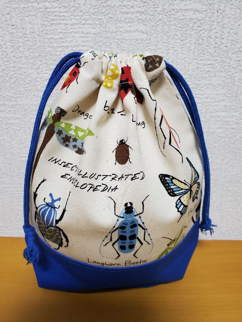 給食袋コップ入れ２枚セット 昆虫図鑑柄×グリーン＆ブルー