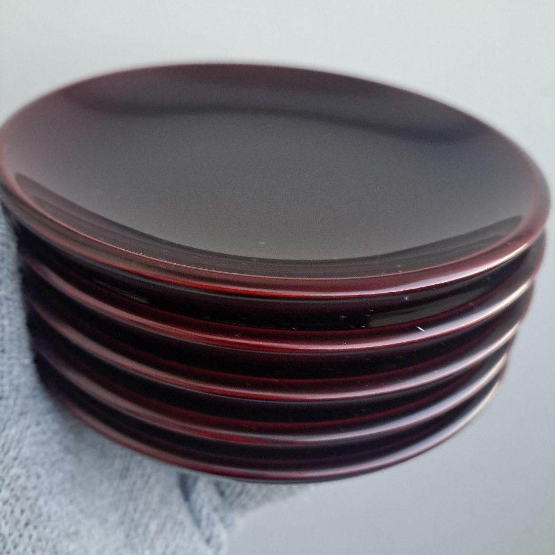 【岩手県\"秀衡塗　丸三漆器 5寸\"銘々皿×5客セット】天然木製　溜塗　長期保管品