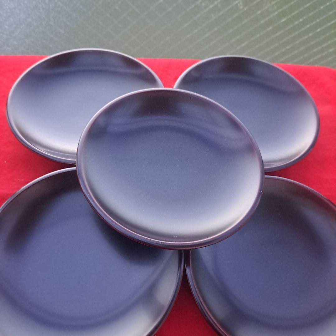 【岩手県\"秀衡塗　丸三漆器 5寸\"銘々皿×5客セット】天然木製　溜塗　長期保管品