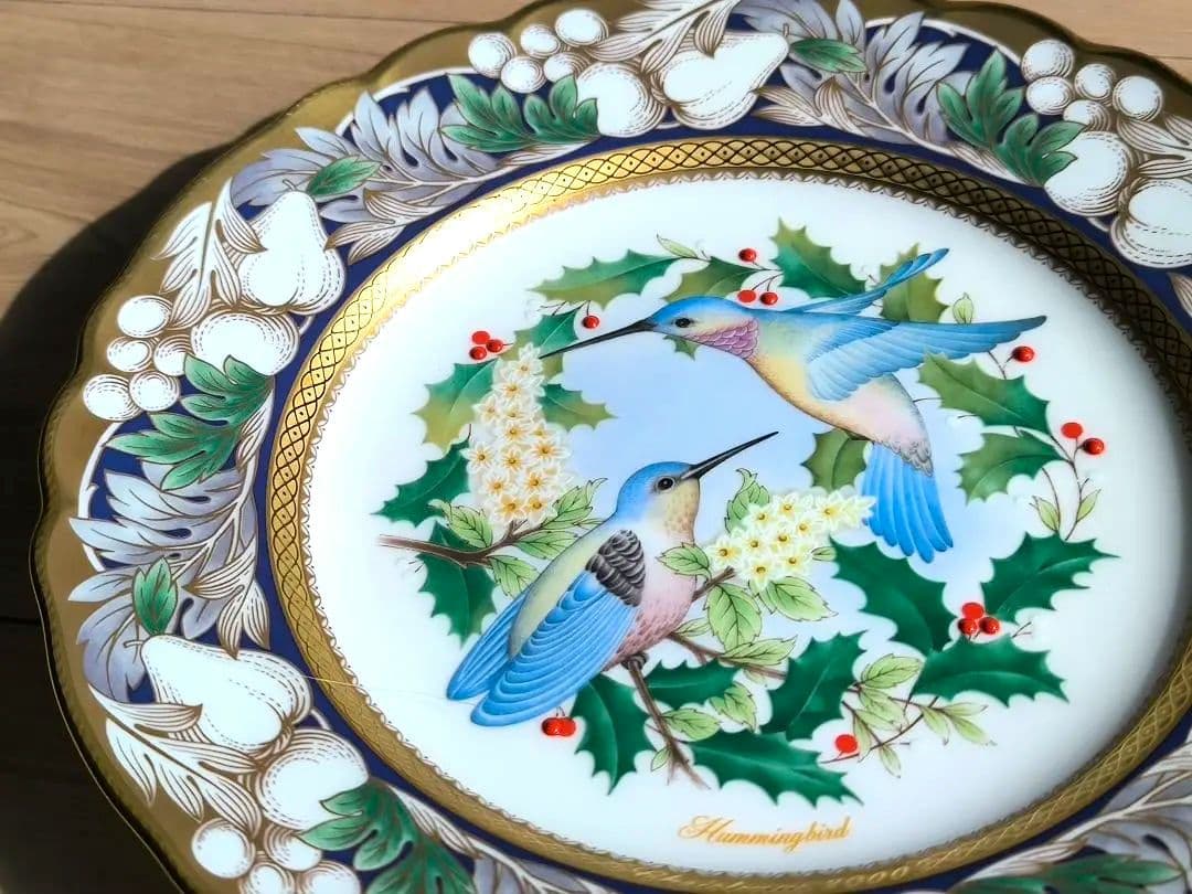 ノリタケ 限定品プレート 2000 ハチドリ 青い鳥 陶器 金彩