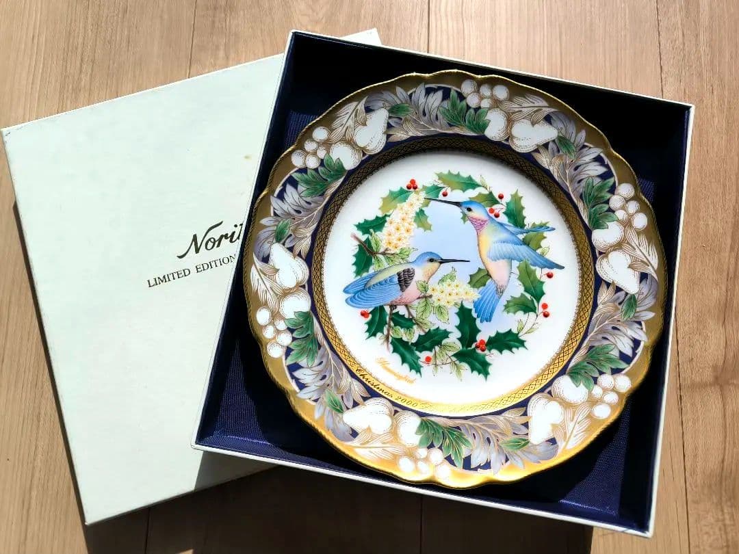 ノリタケ 限定品プレート 2000 ハチドリ 青い鳥 陶器 金彩